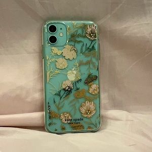 Floral pink and gold Kate Spade iPhone 11 case, slim with clear body